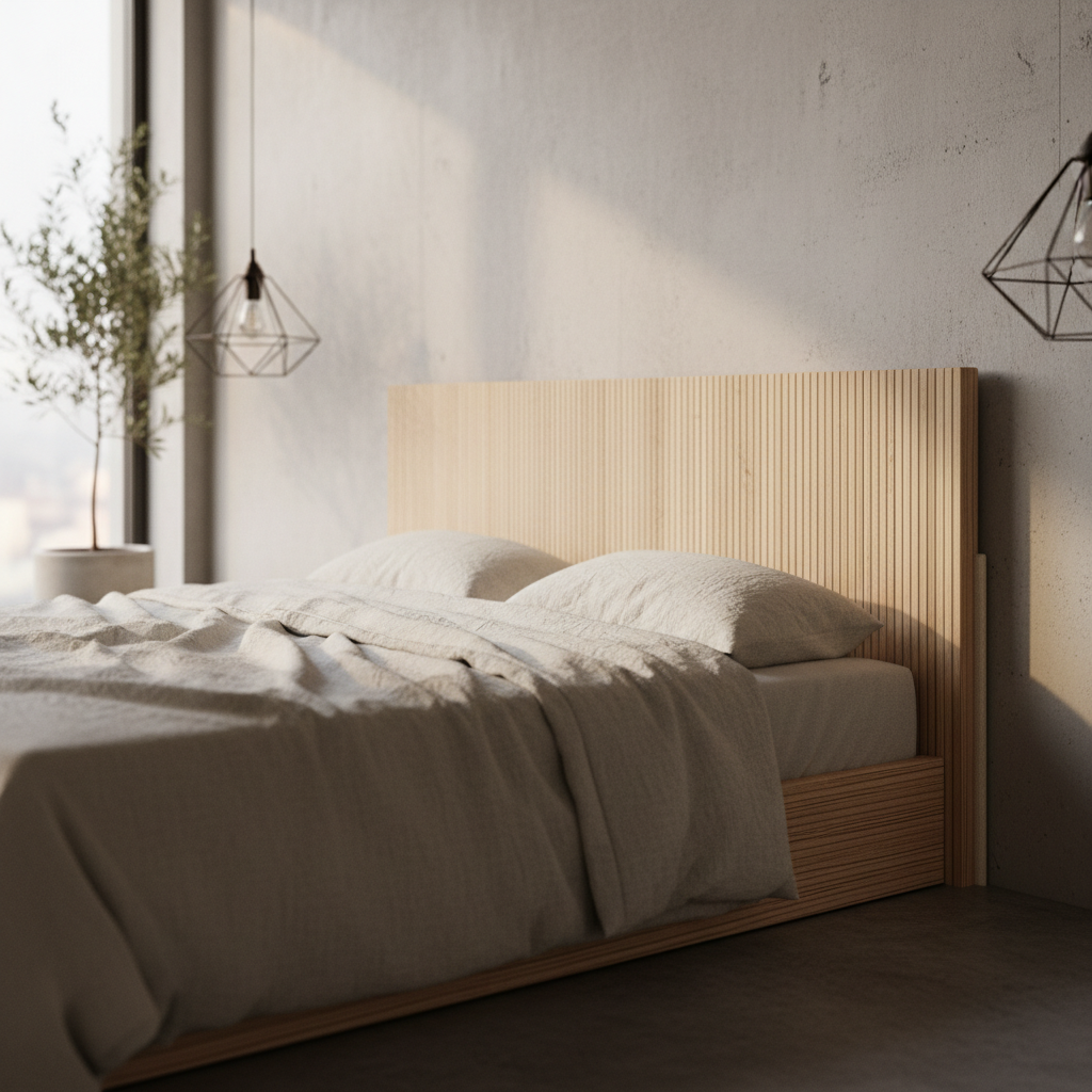 Cabecero de contrachapado de abedul con ranurado vertical