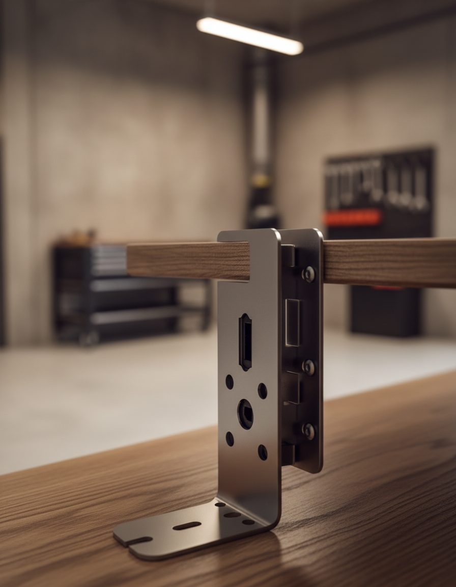 Panel perforado blanco en zona de trabajo con ordenador y accesorios organizados