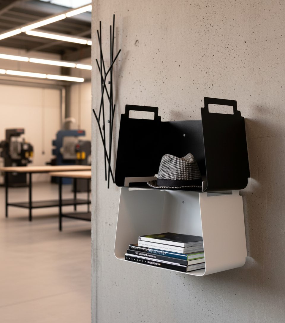 Perchero de inox cepillado en baño con azulejo biscuit