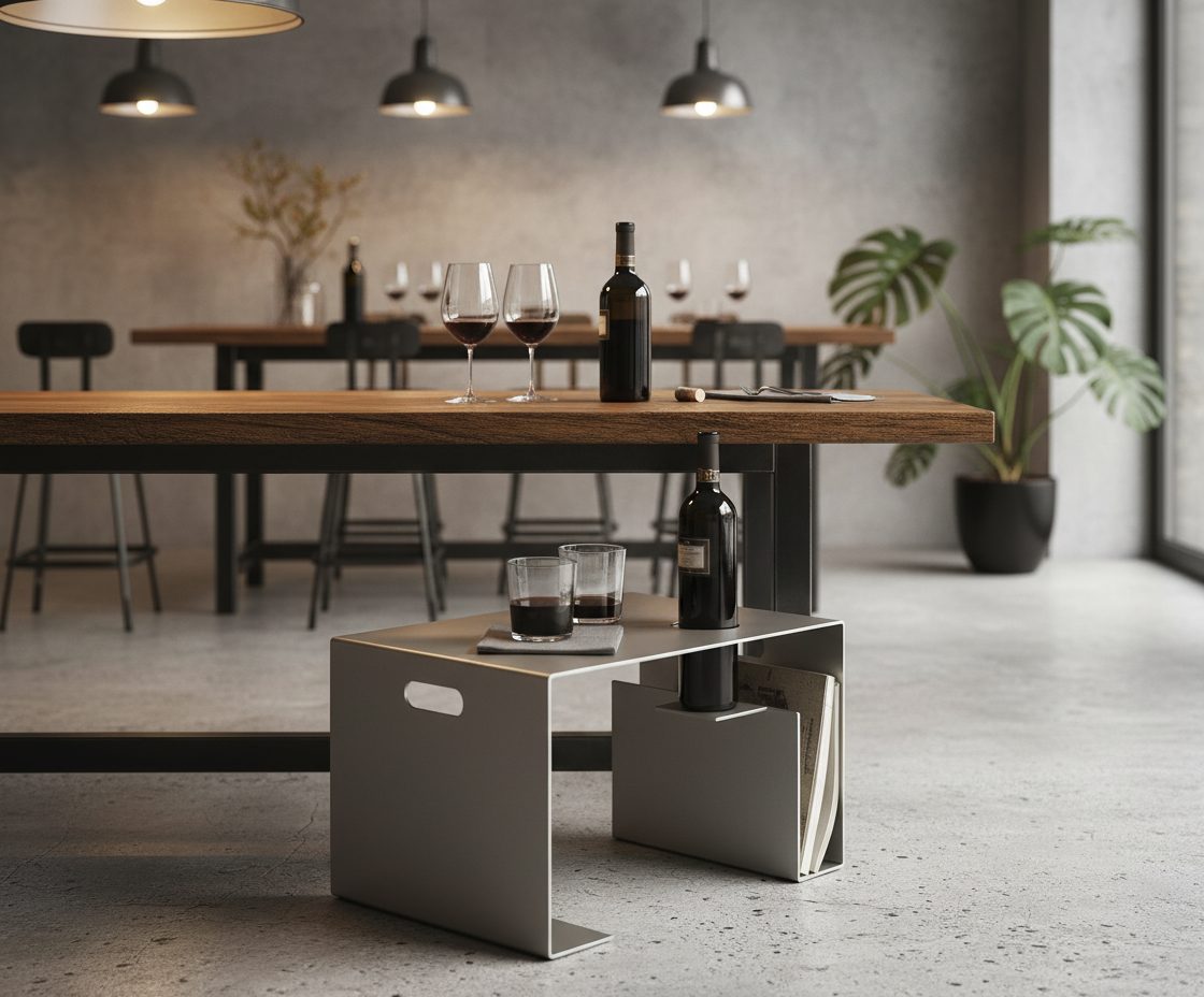 Portacarta de carta de vinos en inox cepillado sobre barra de hotel